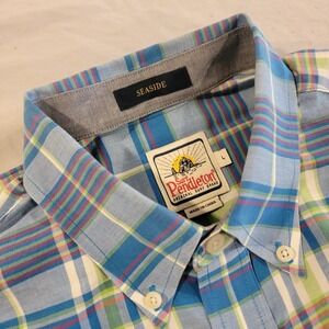 Pendleton Shirt Mens Large Turquoise Plaid Seaside Fit Cotton SS‎ Casual